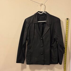 JDPG Men's Black Leather Bomber Jacket - Classic Buttoned Front Vintage Timeless